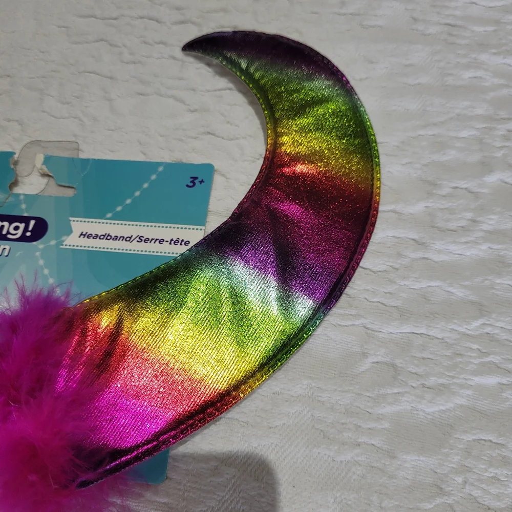 Rainbow Devil Horns Faux Fur Metallic Costume Padded Headband